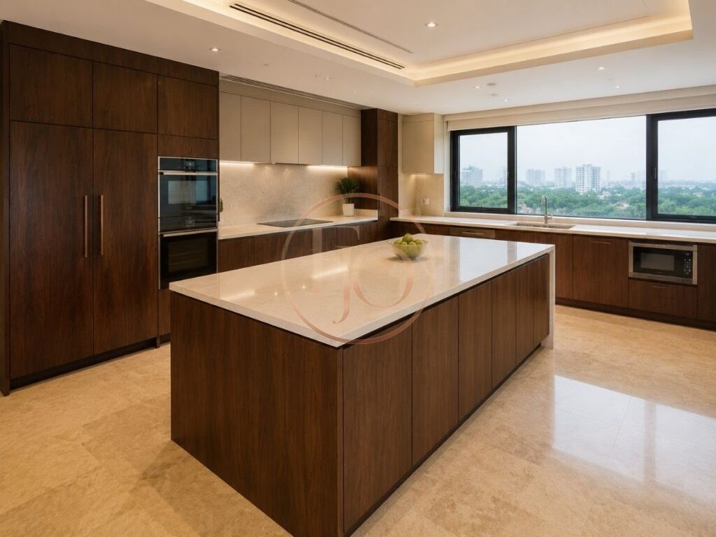 Spacious fitted kitchen in Old Ikoyi penthouse